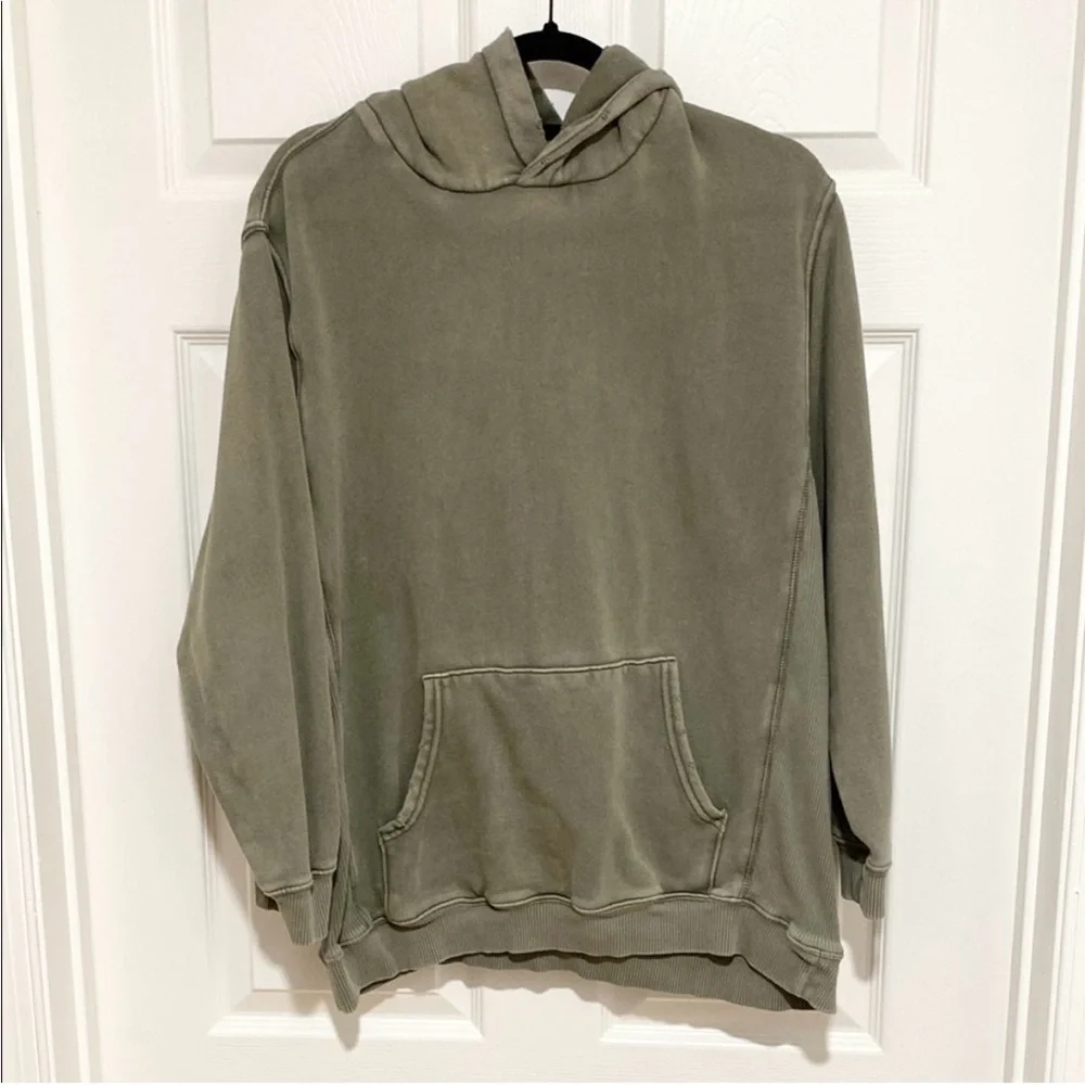 (2) Aerie Oversized Gray & Olive Green Pullover Hoodies Size Small - Picture 2 of 7